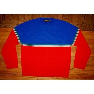 VTG 90s The Denver Mens XL Knit Sweater Blue Red Primary Color Stripe Ski Winter